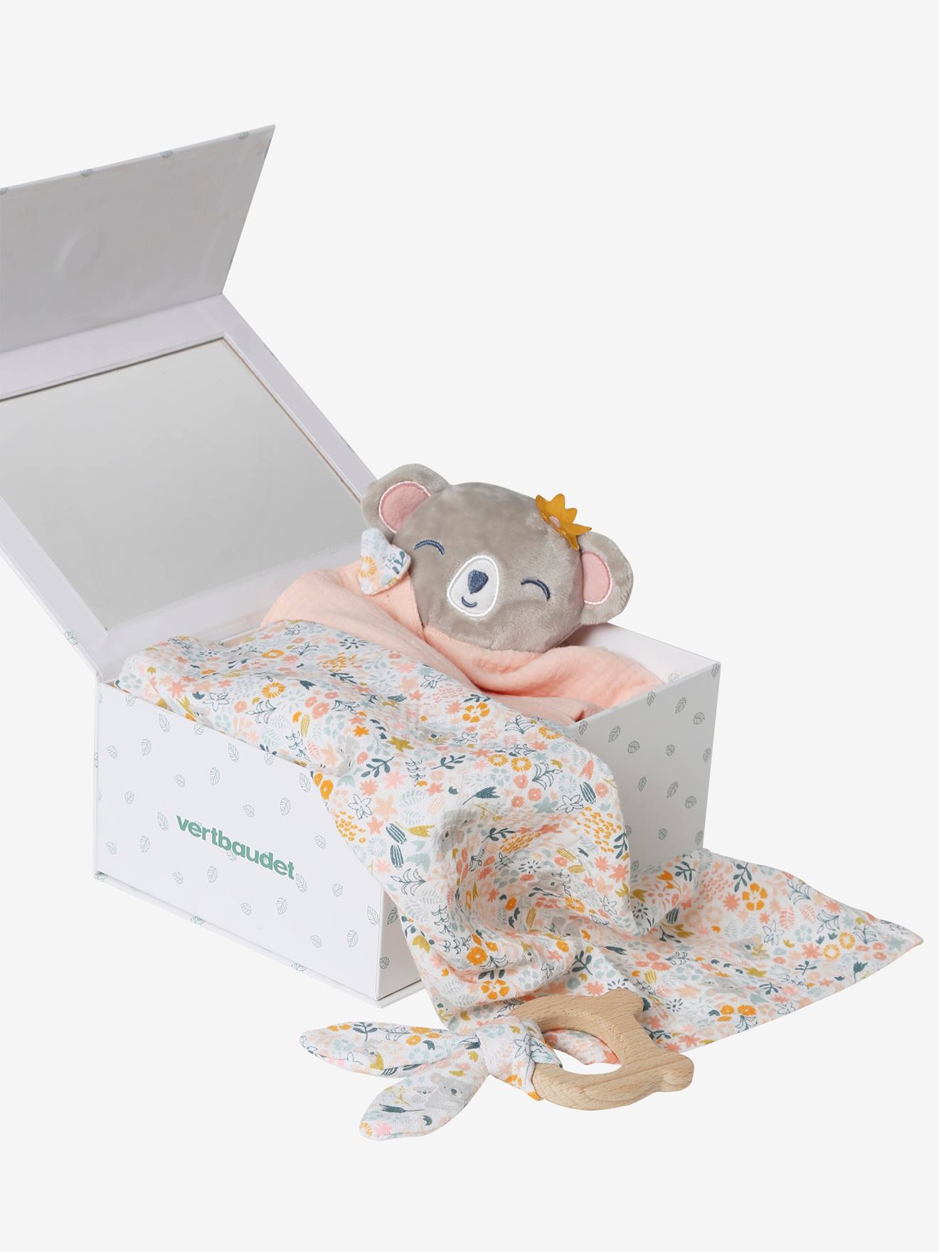 Coffret cadeau 3 pièces : lange + doudou personnalisable + hochet koala