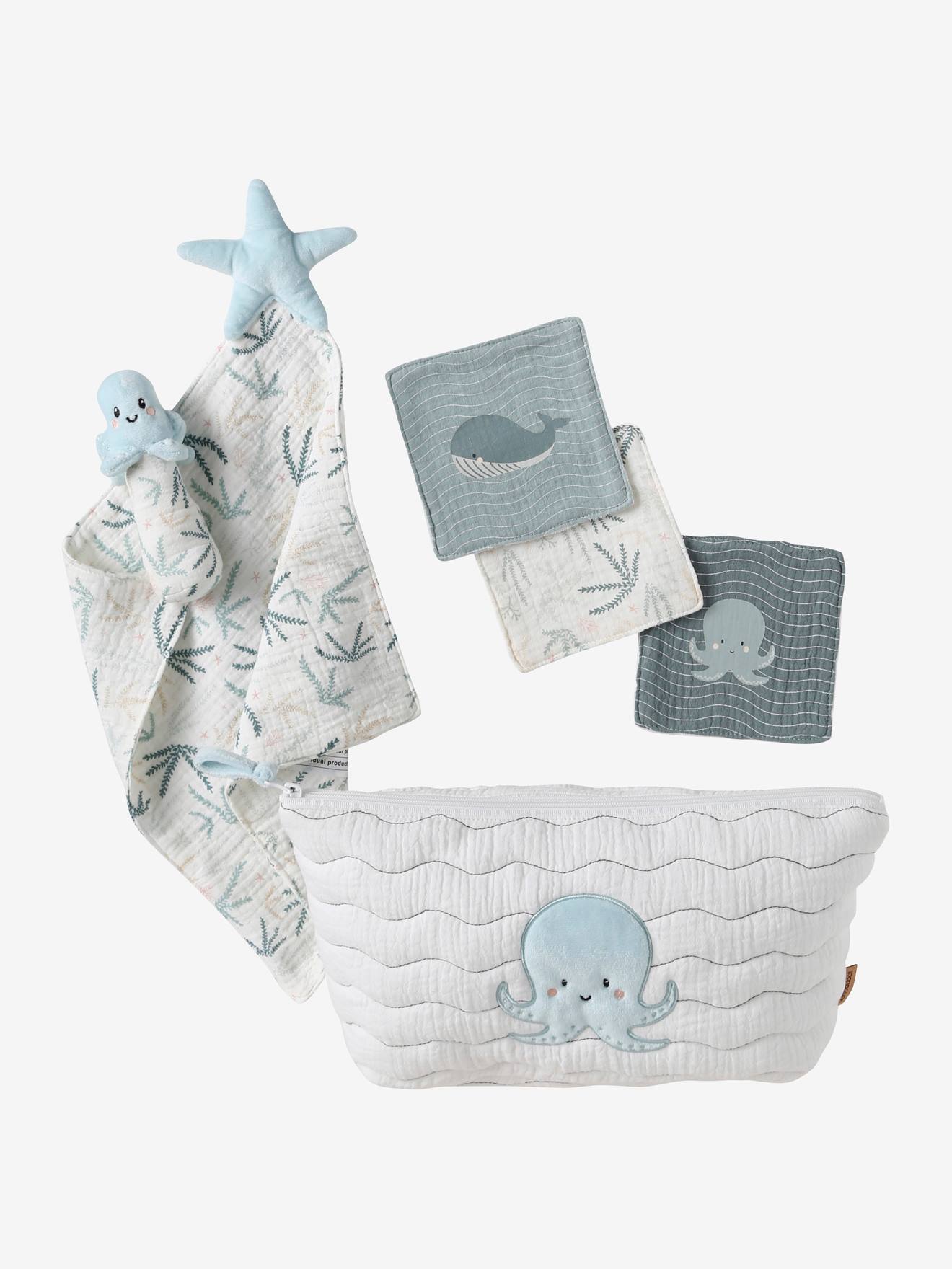 Coffret cadeau naissance sous l'océan bleu grisé