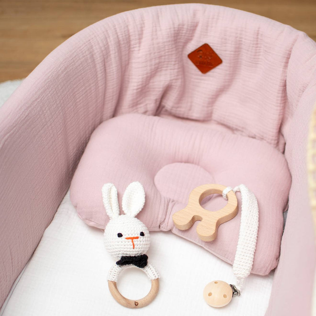Coffret de 3 hochets en coton et bois naturel lapin