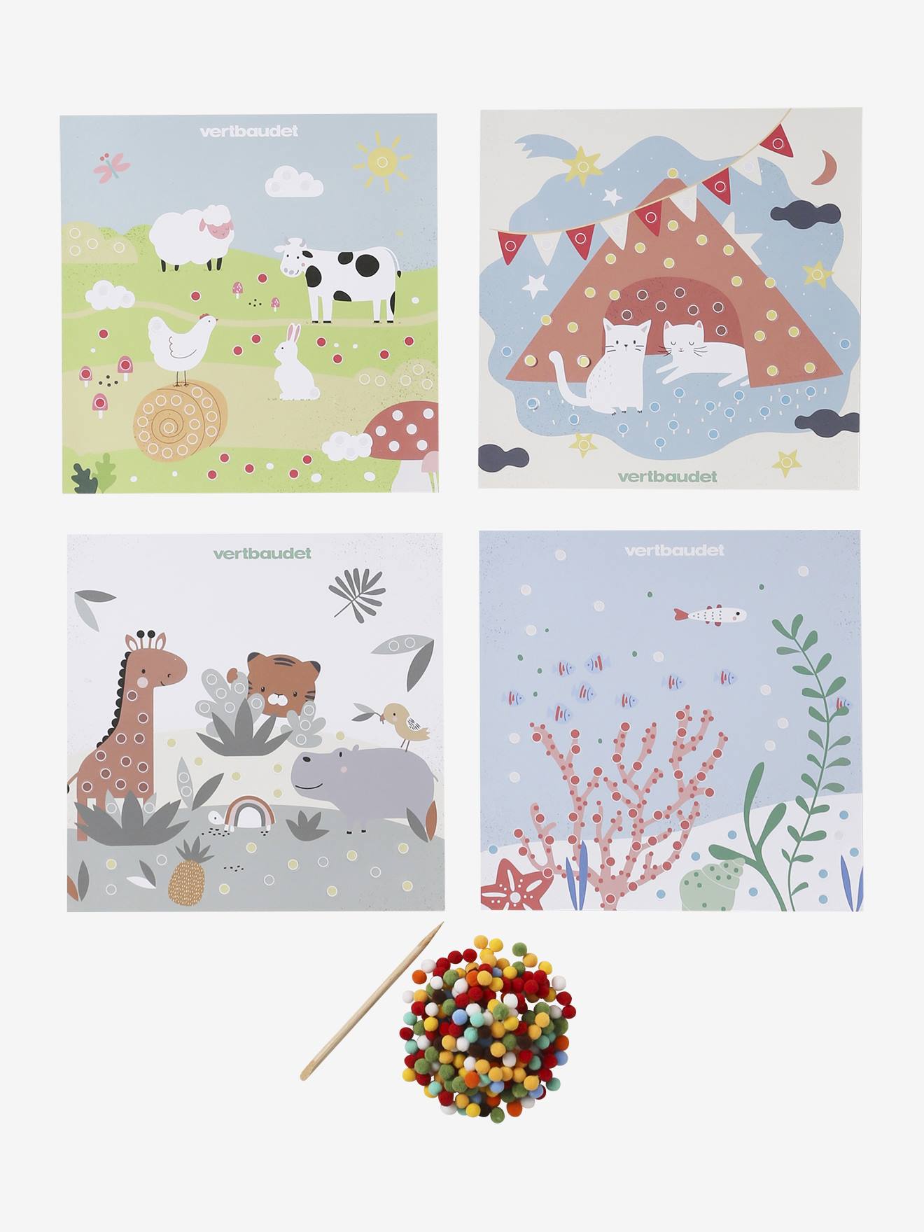 Coffret de tableaux à pompons multicolore
