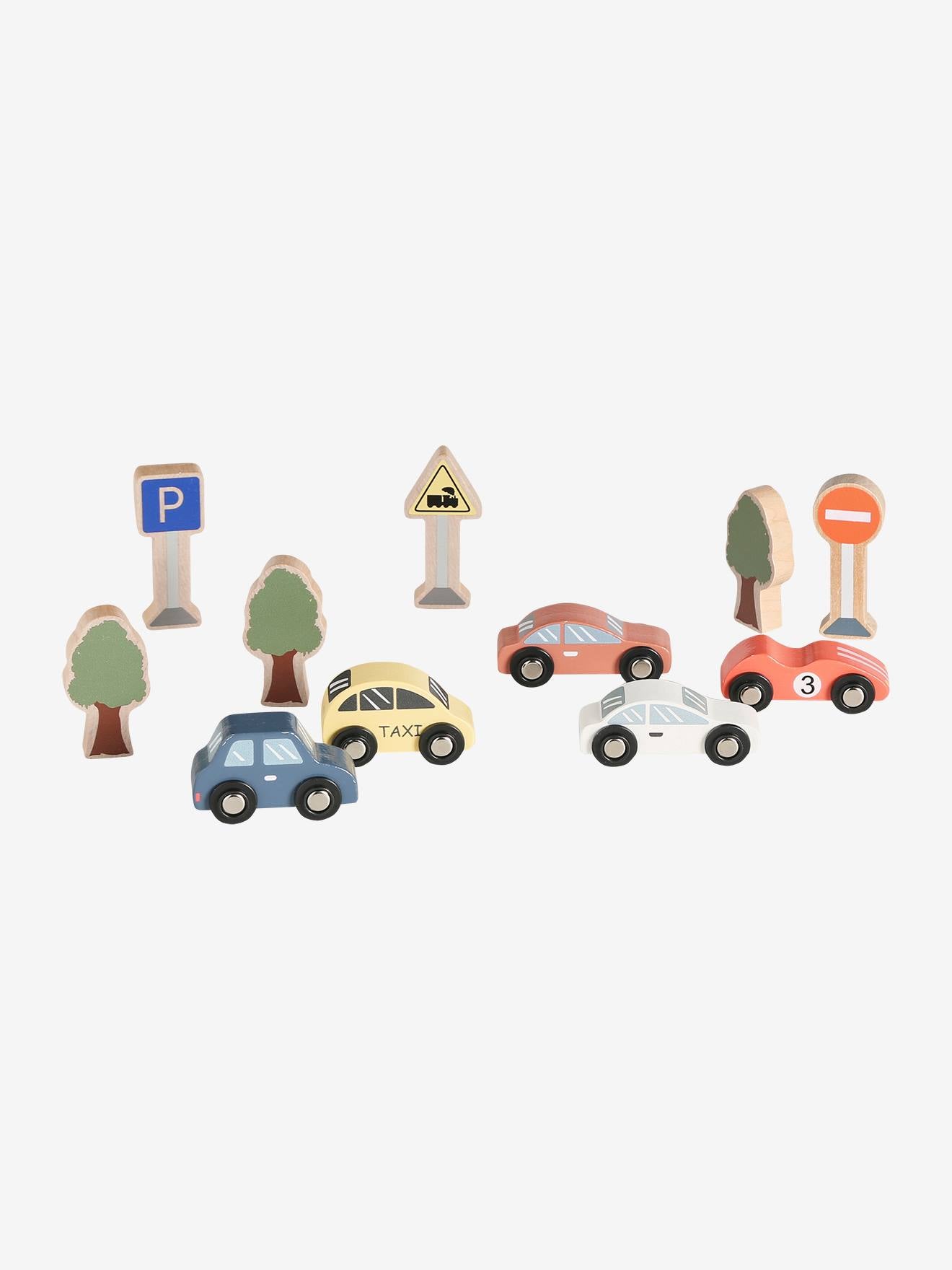 Coffret de véhicules et accessoires en bois FSC multicolore
