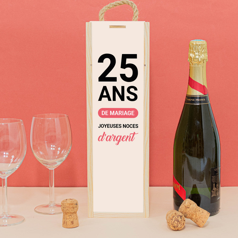Coffret en Bois avec Bouteille Anniversaire de Mariage à Personnaliser Bordeaux Baron de Luze Blanc - Coffret de Vin Personnalisé