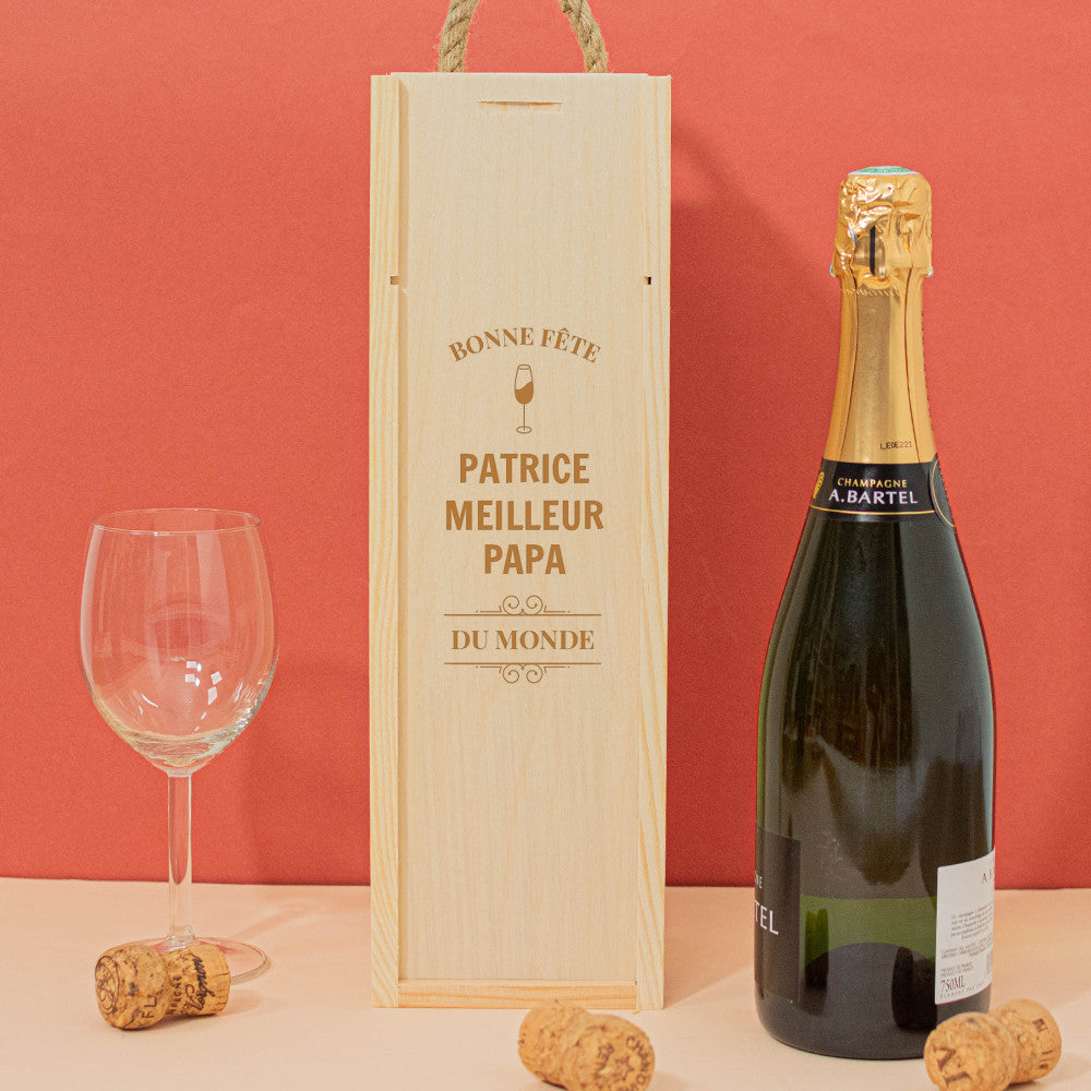 Coffret en Bois Avec Bouteille de Champagne Meilleur à Personnaliser Champagne Mumm Cordon Rouge - Coffret de Vin Personnalisé