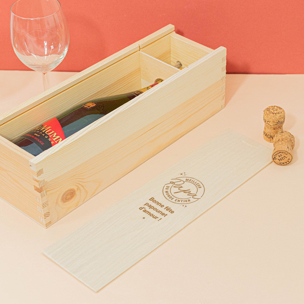 Coffret en Bois Avec Bouteille de Champagne Meilleur Papa à Personnaliser Champagne Mumm Cordon Rouge - Coffret de Vin Personnalisé