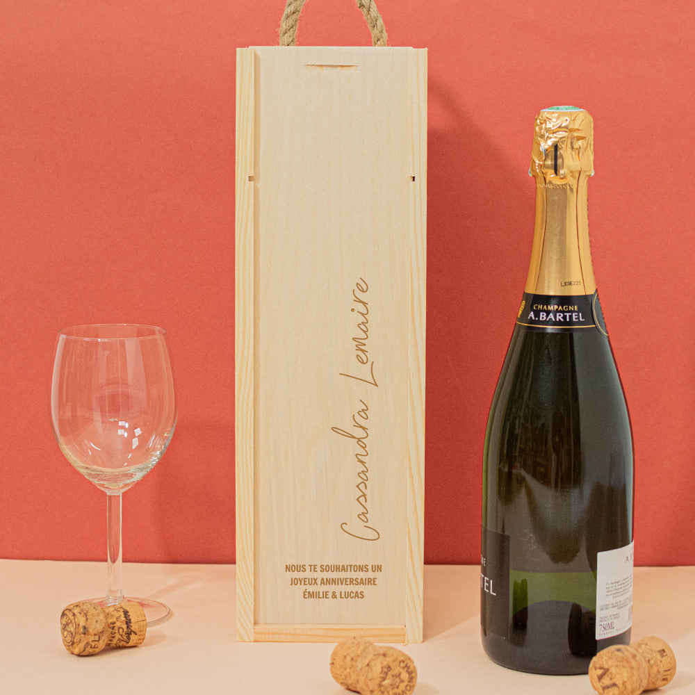 Coffret en Bois Avec Bouteille de Champagne Prénom à Personnaliser Champagne Mumm Cordon Rouge - Coffret de Vin Personnalisé