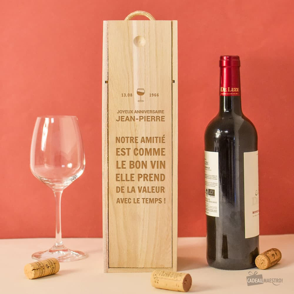 Coffret en Bois avec Bouteille de Vin à Personnaliser Saint-Emilion AOP Rouge - Coffret de Vin Personnalisé