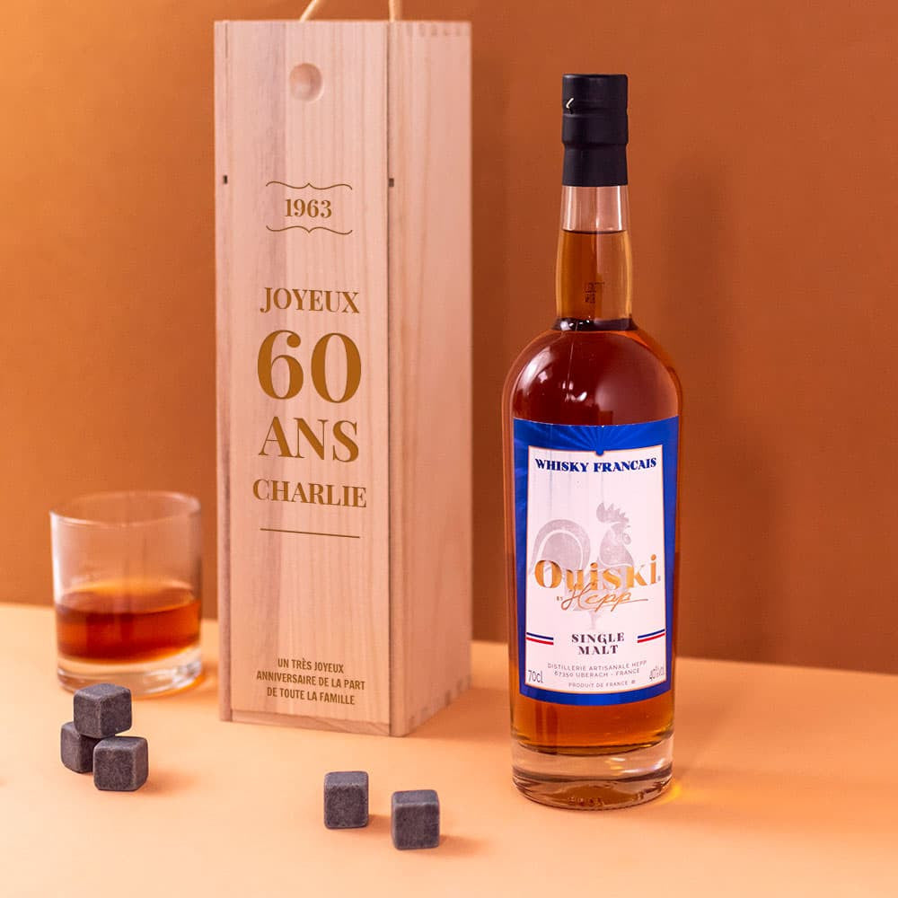 Coffret en Bois avec Bouteille de Whisky Anniversaire à Personnaliser Whisky Français Ouiski - Coffret Whisky Personnalisé