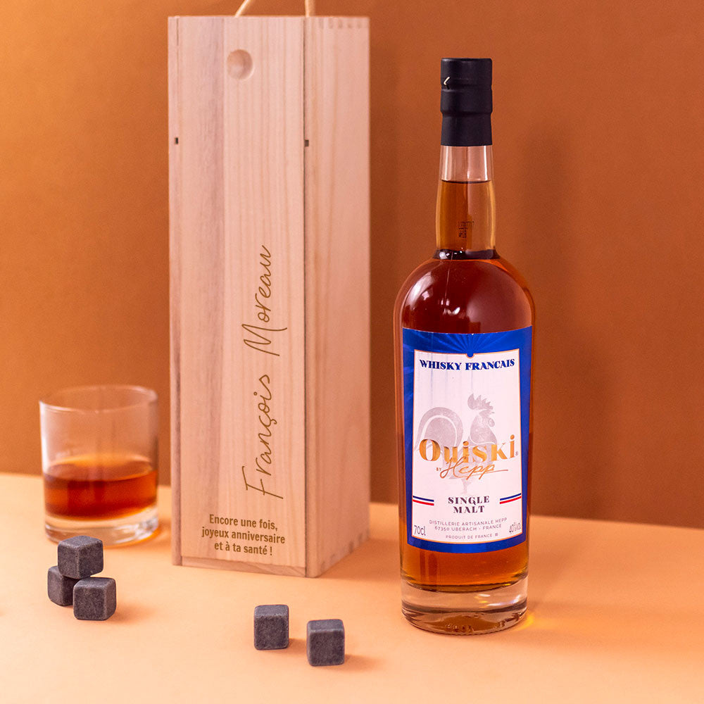 Coffret en Bois avec Bouteille de Whisky Prénom à Personnaliser Whisky Français Ouiski - Coffret Whisky Personnalisé