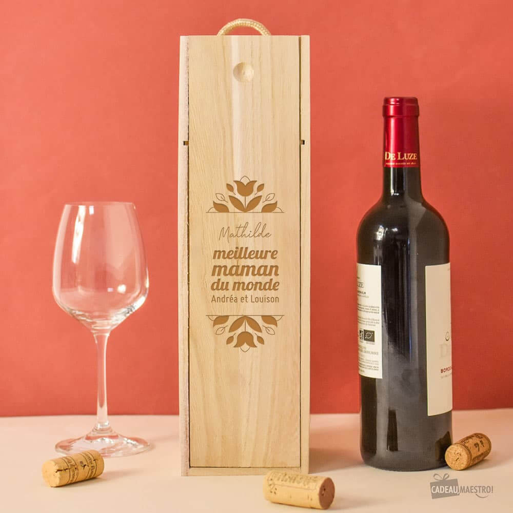 Coffret en Bois avec Bouteille La Meilleure à Personnaliser Saint-Emilion AOP Rouge - Coffret de Vin Personnalisé