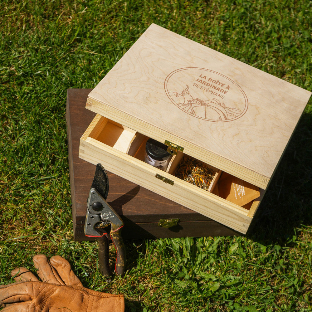 Coffret en Bois avec Compartiments Jardinage à Personnaliser - Boîte en Bois Personnalisée