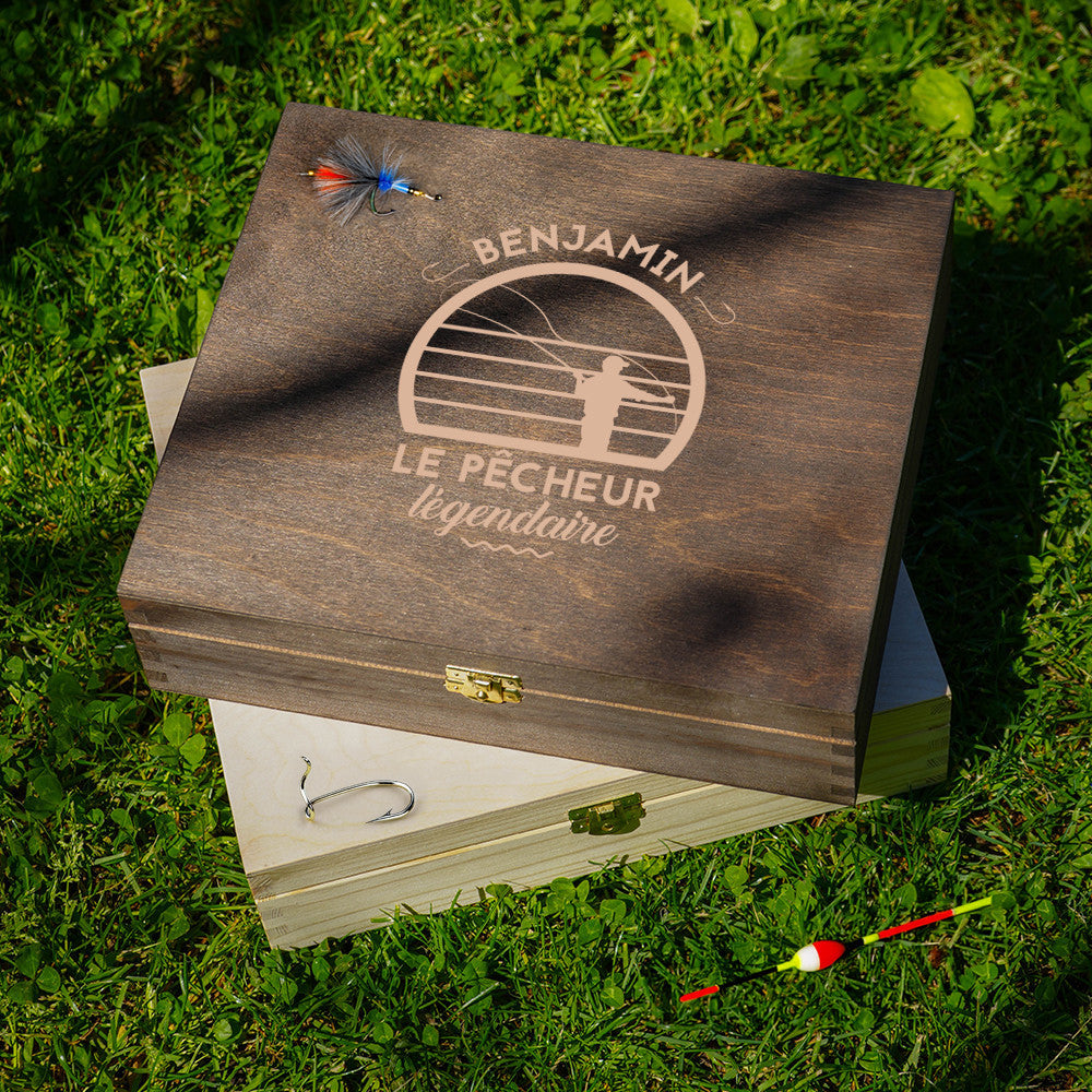 Coffret en Bois avec Compartiments Pêche à Personnaliser - Boîte en Bois Personnalisée