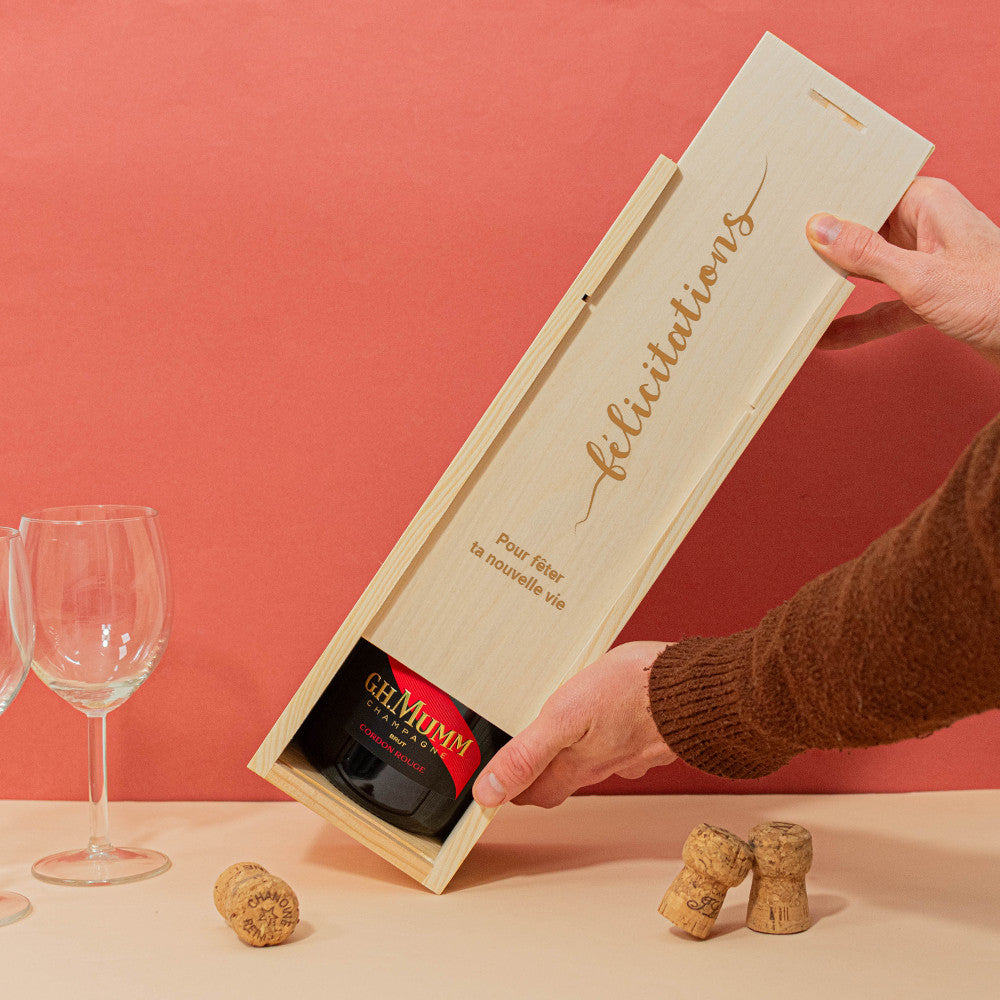 Coffret en Bois Champagne Félicitations à Personnaliser Champagne Mumm Cordon Rouge - Coffret de Vin Personnalisé