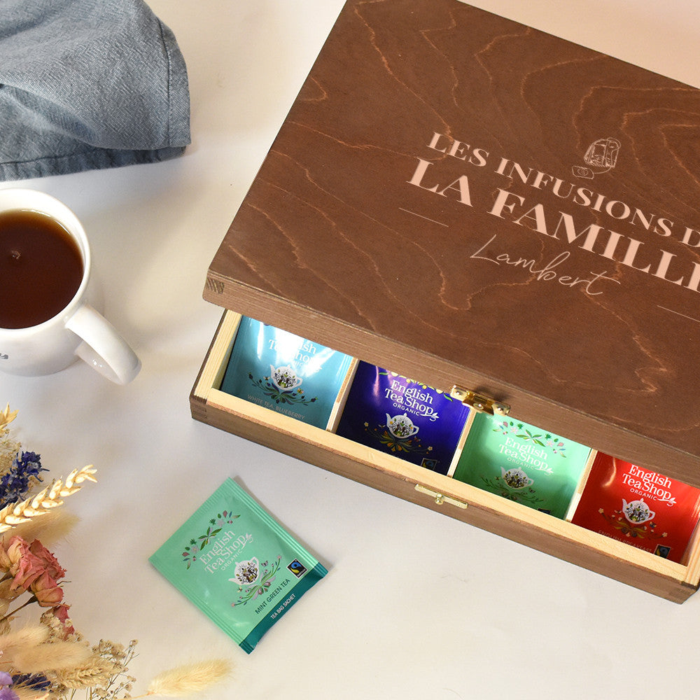 Coffret en Bois Thés et Infusions Bio Famille à Personnaliser Vide - Boîte à Thé Personnalisée
