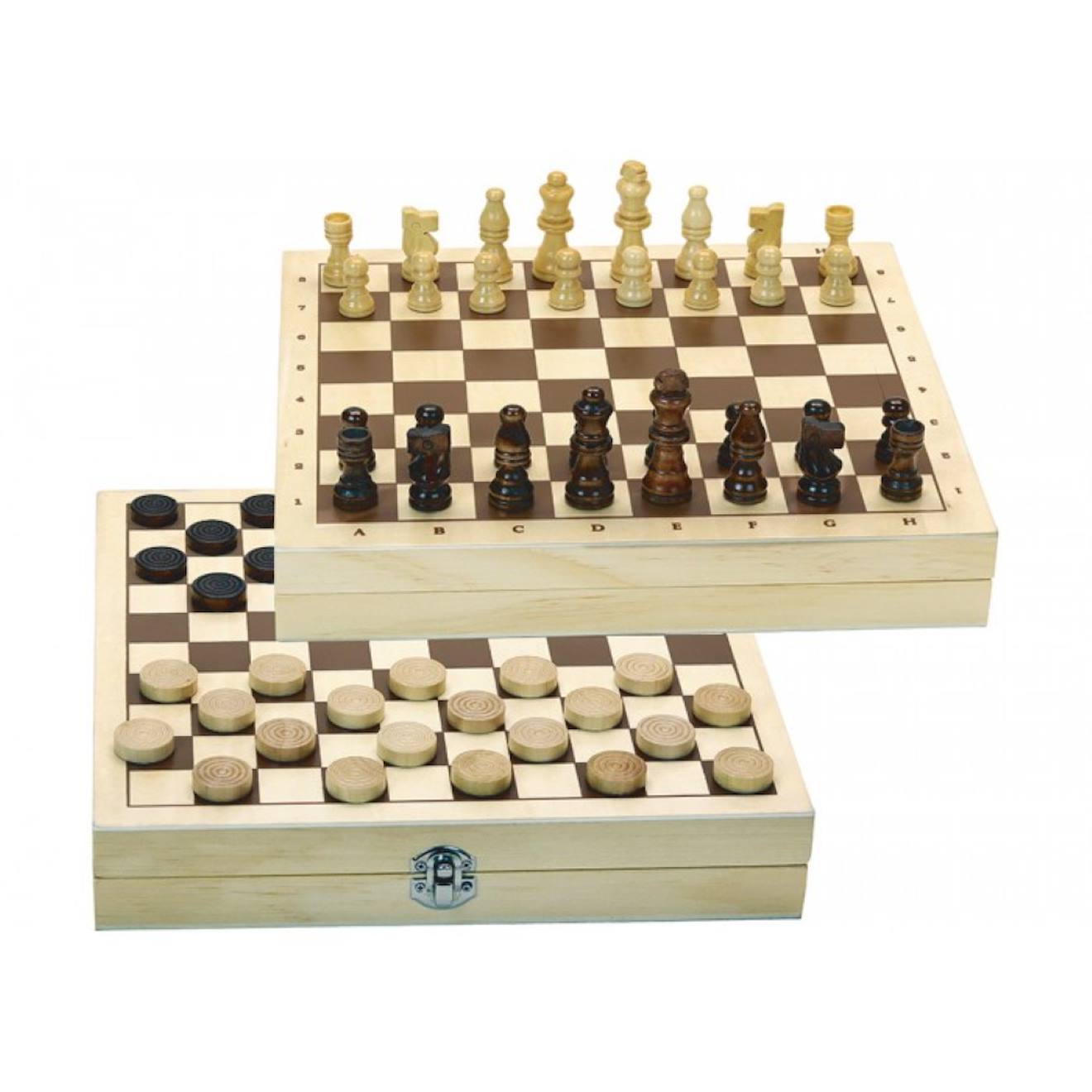 Coffret jeu de dames et d'échecs beige