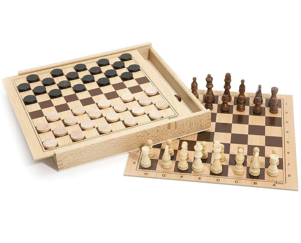 Coffret jeu de dames et d'échecs beige