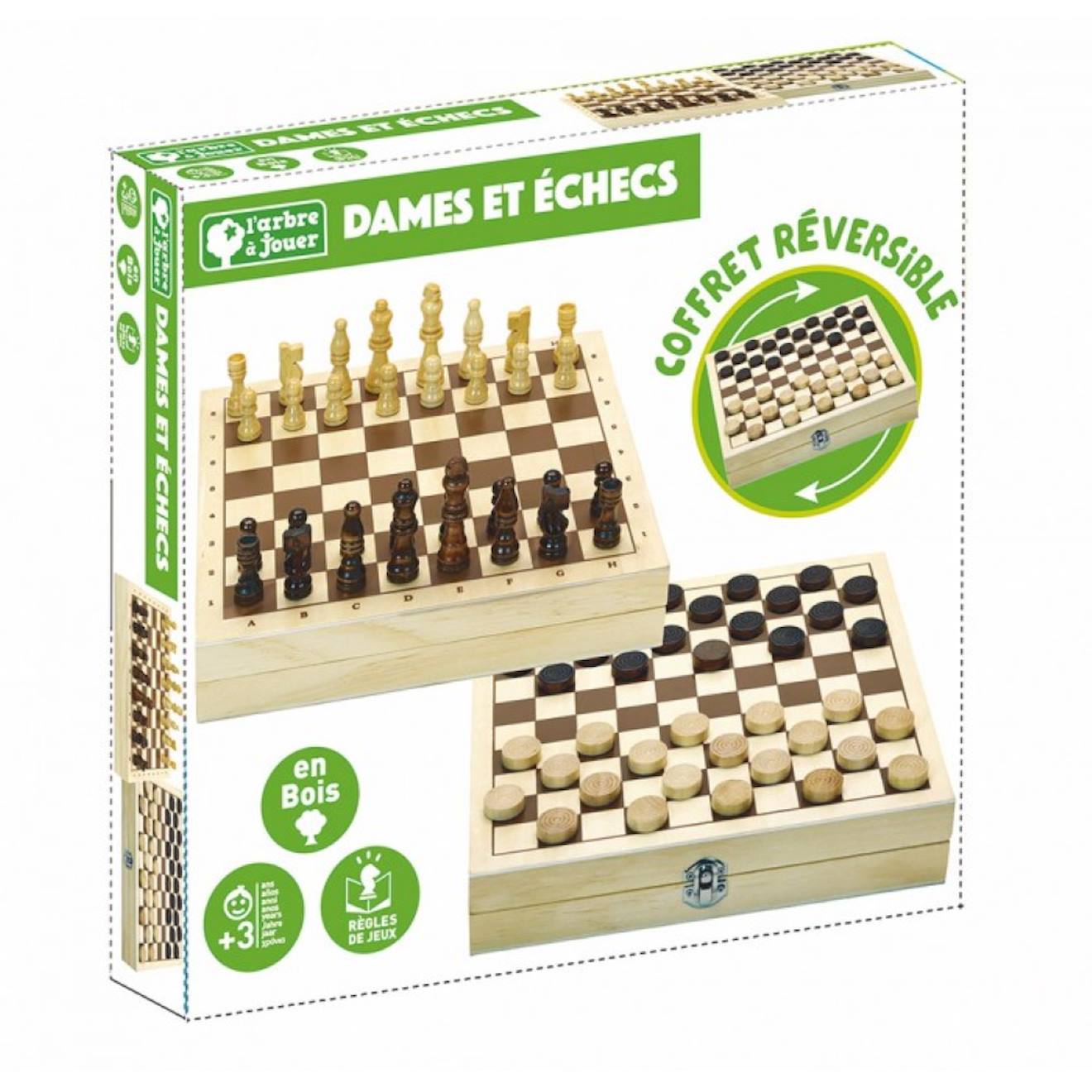 Coffret jeu de dames et d'échecs beige