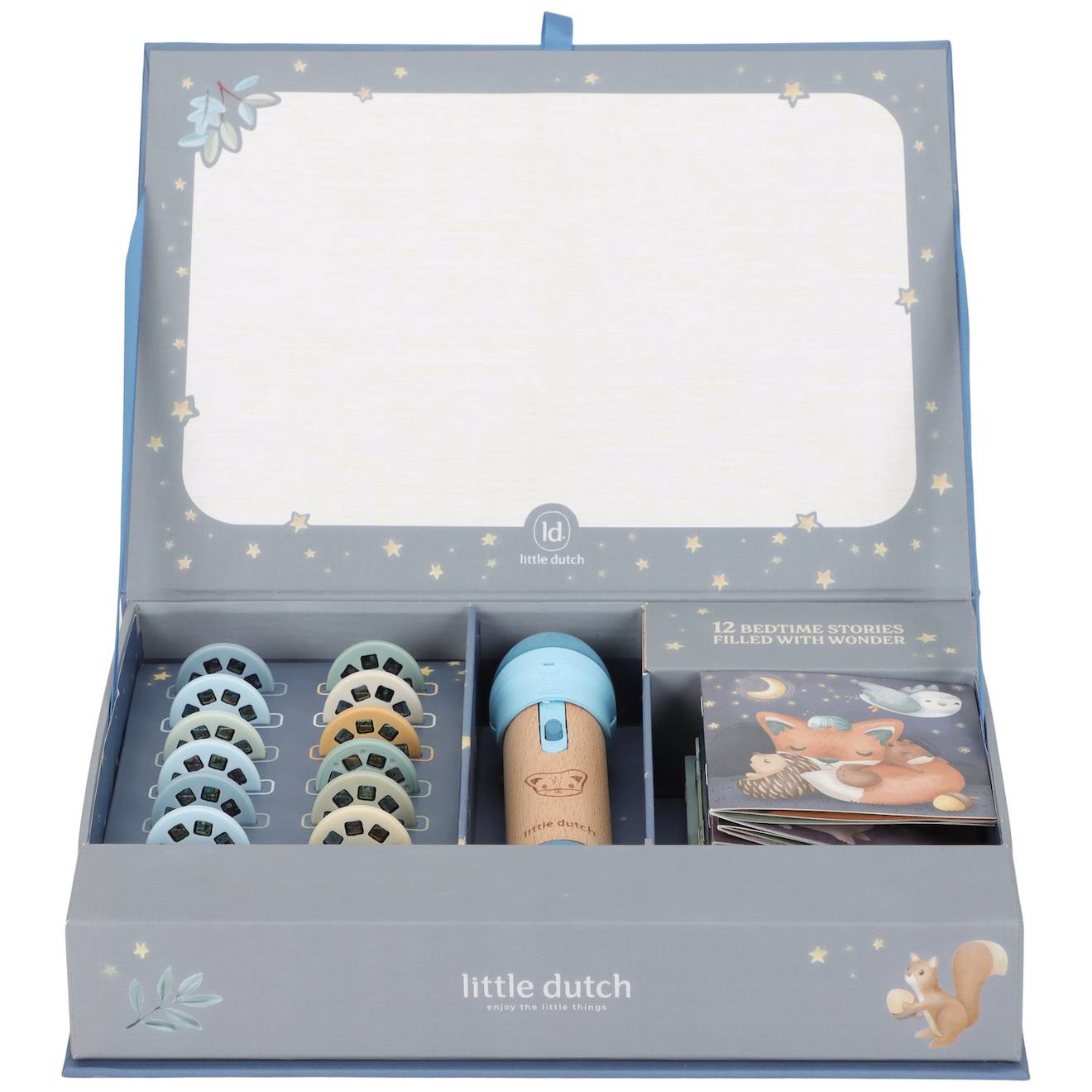 Coffret lampe à histoires fairy garden bleu, bois