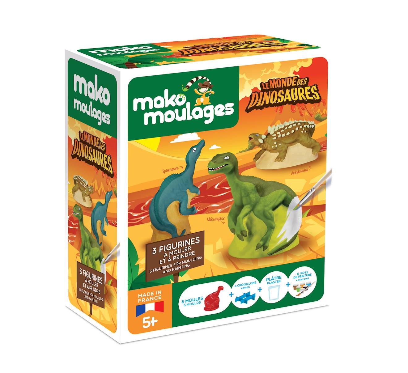 Coffret moulage 3 dinosaures blanc