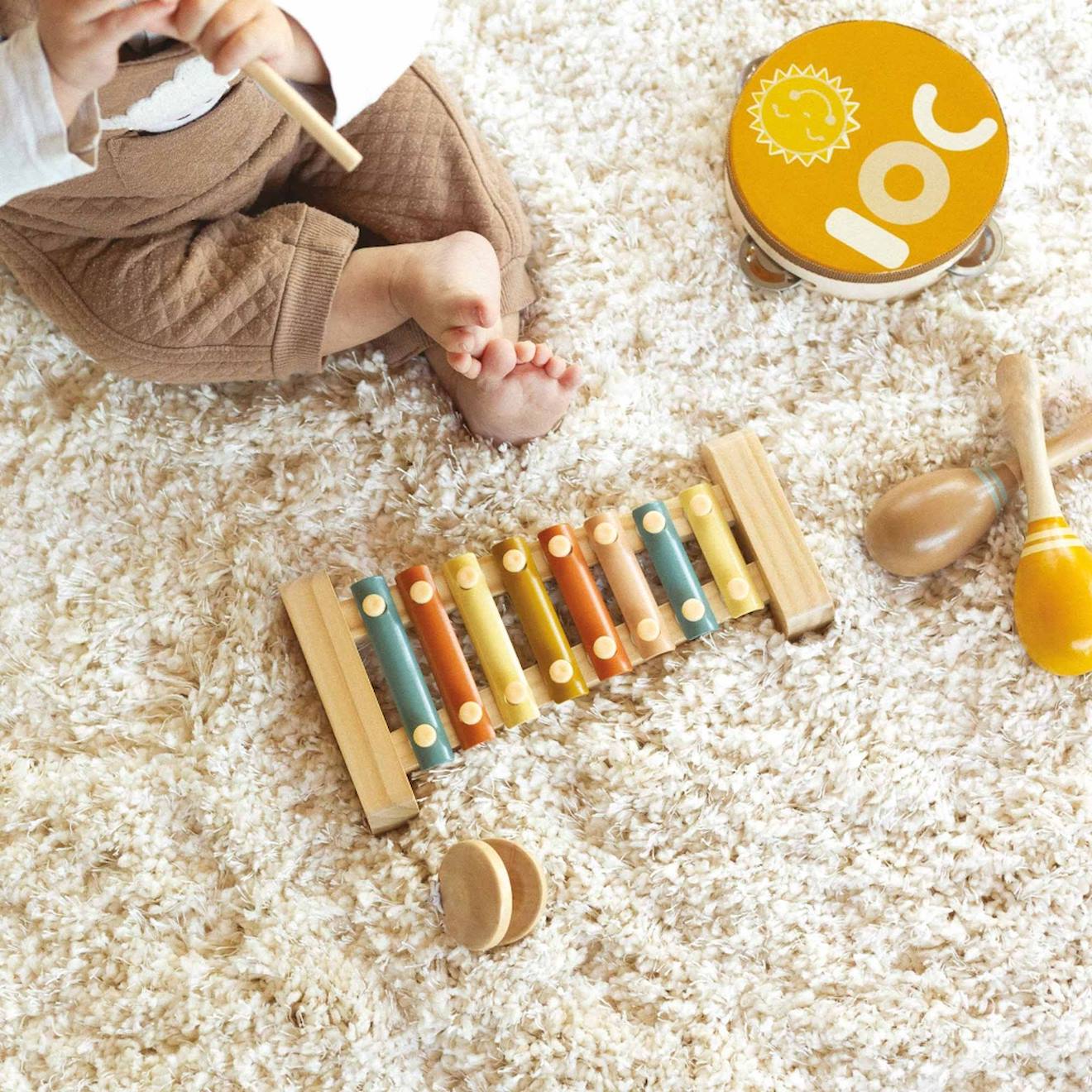 Coffret musical en bois pour bébé multicolore