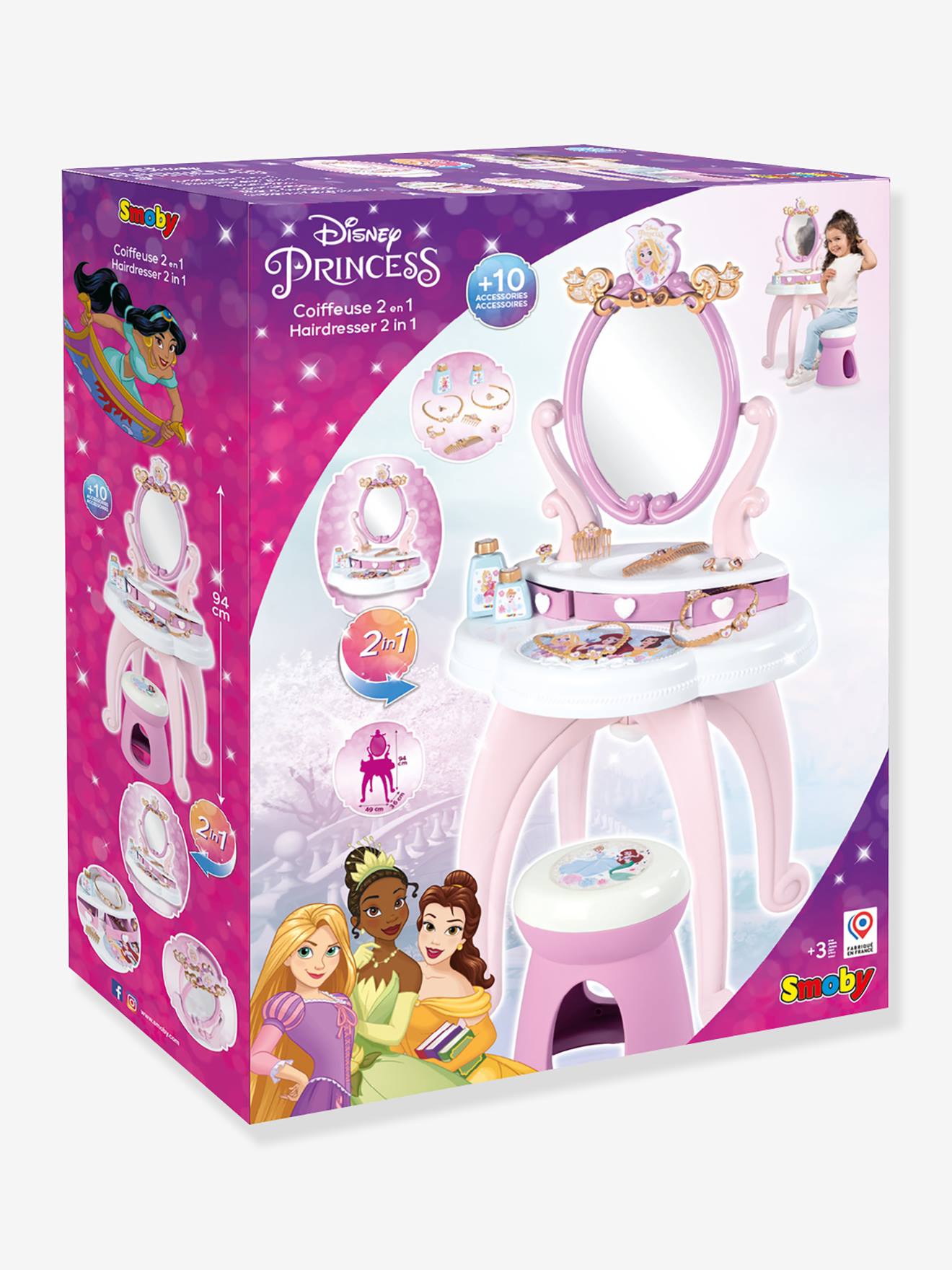 Coiffeuse 2 en 1 Disney princess rose
