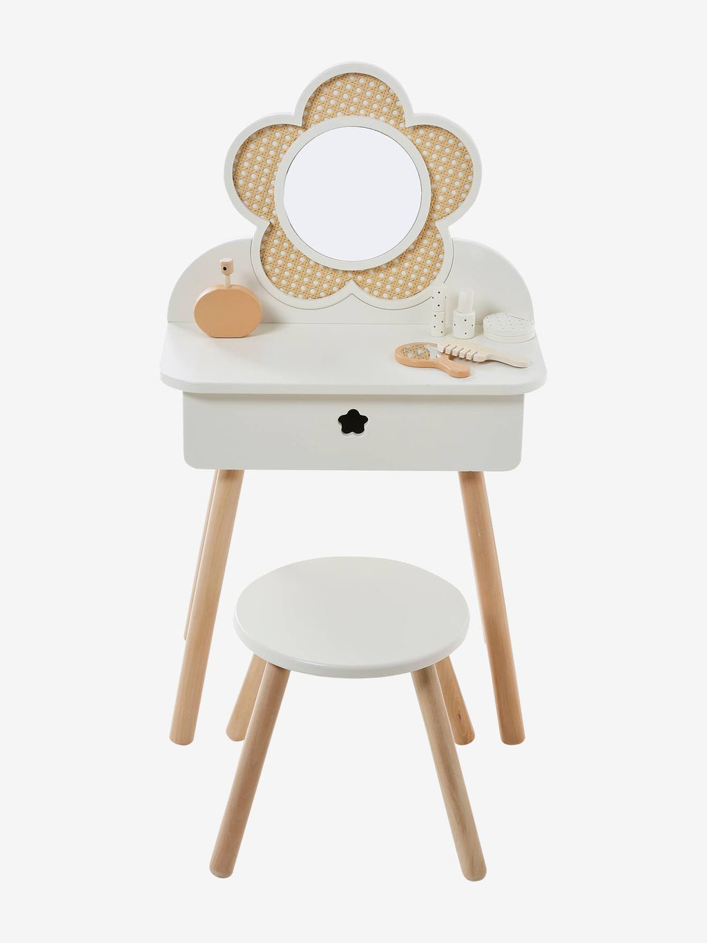 Coiffeuse cannage + accessoires en bois FSC écru