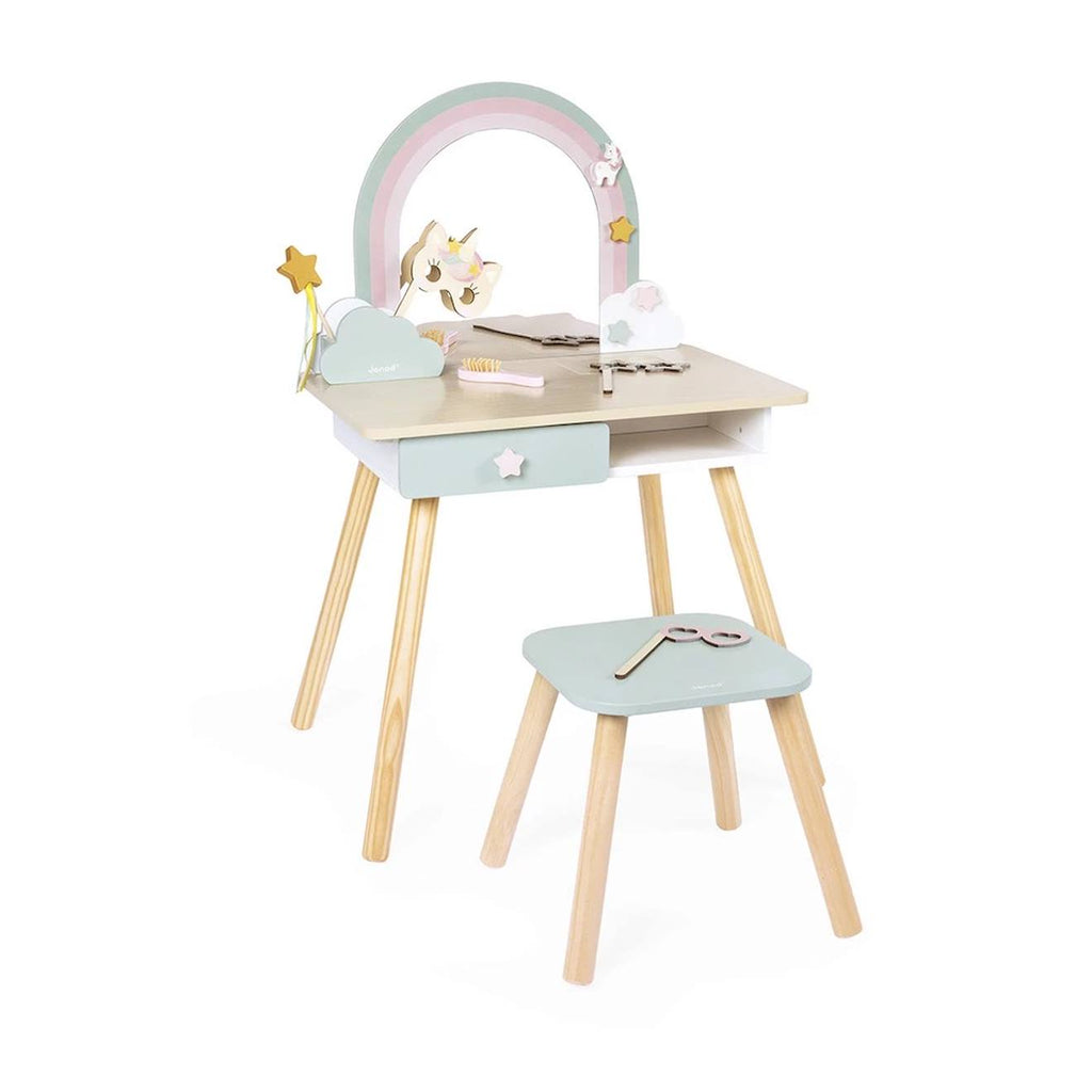 Coiffeuse en bois et accessoires licorne beige