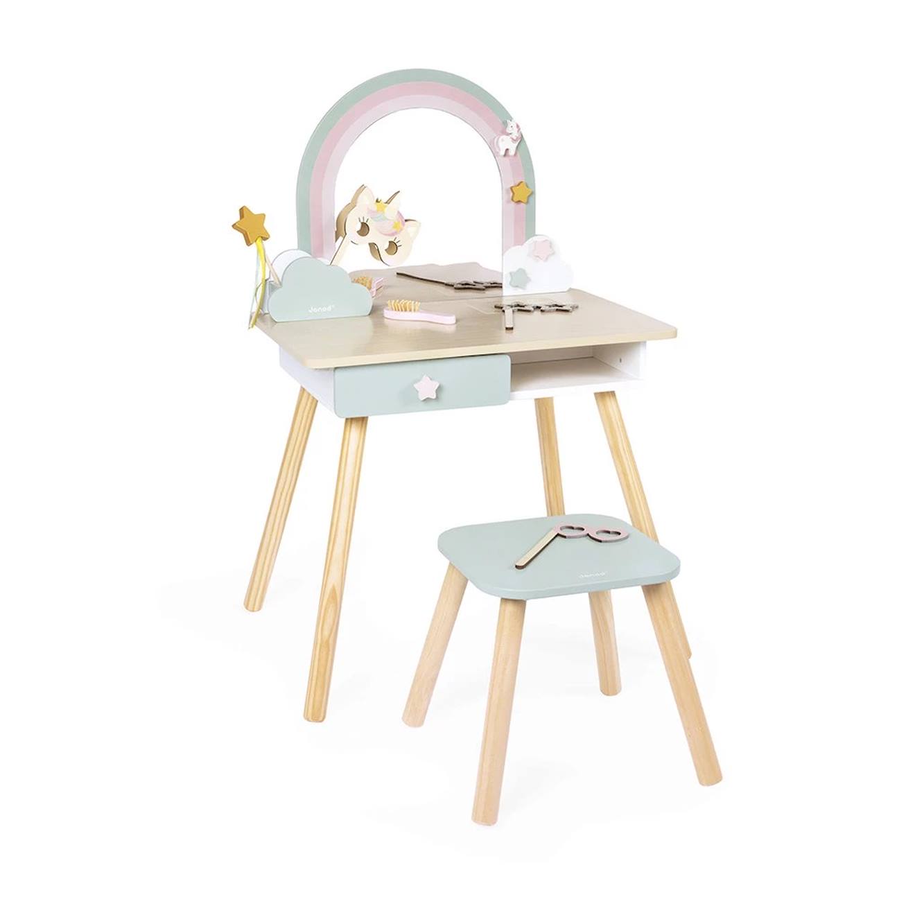 Coiffeuse en bois et accessoires licorne beige