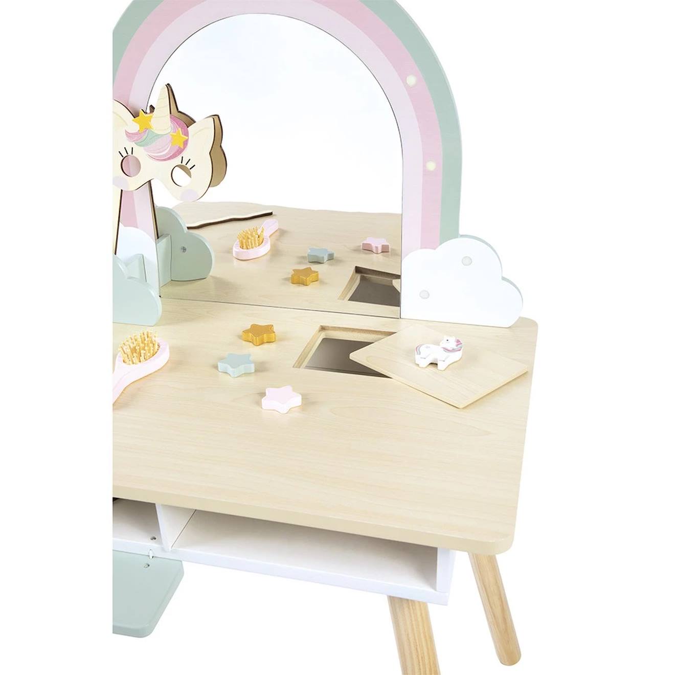 Coiffeuse en bois et accessoires licorne beige