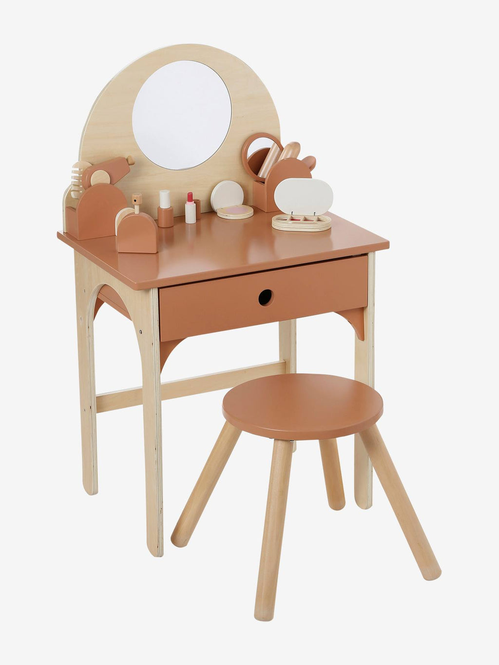 Coiffeuse + tabouret avec accessoires en bois FSC caramel