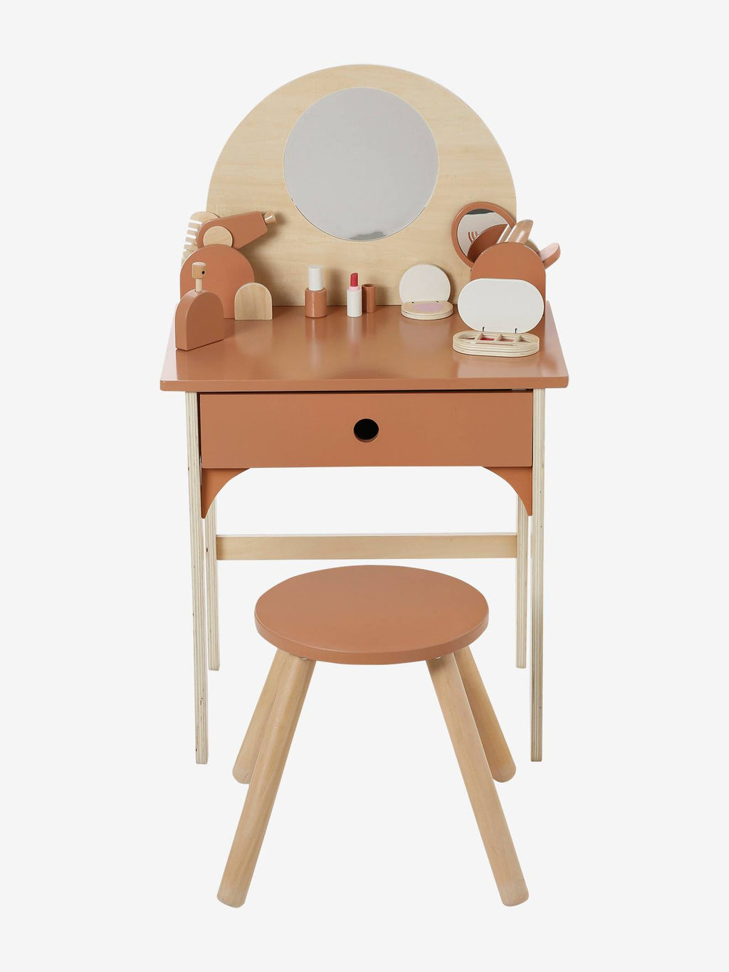Coiffeuse + tabouret avec accessoires en bois FSC caramel