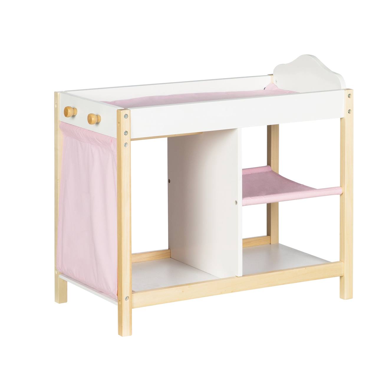 Commode à langer et lit de poupée 2en1 avec accessoires scarlett blanc / rose