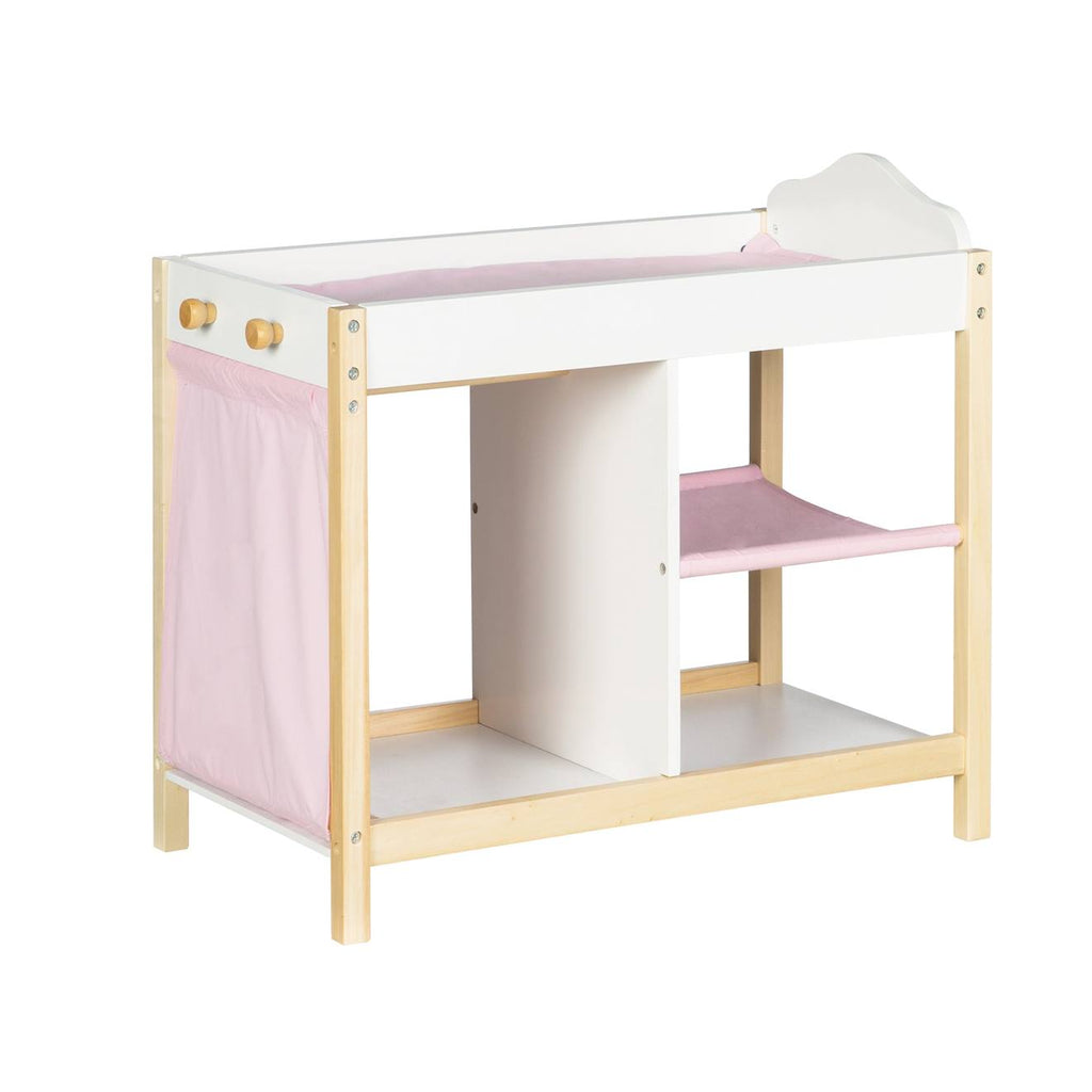 Commode à langer et lit de poupée 2en1 avec accessoires scarlett blanc / rose