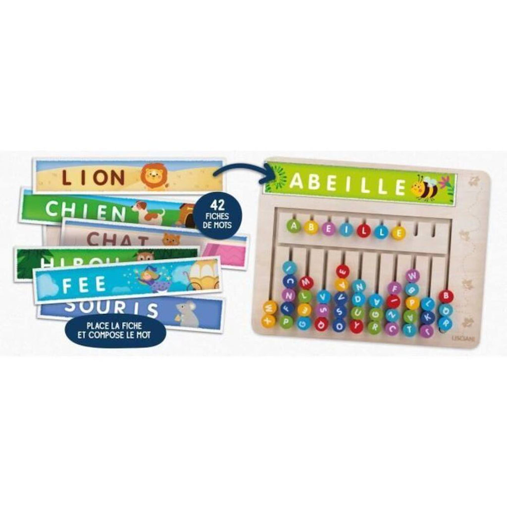 Compose-mots - jeu montessori - montessori - tableau en bois, lettres et chiffres magnétiques multicolore