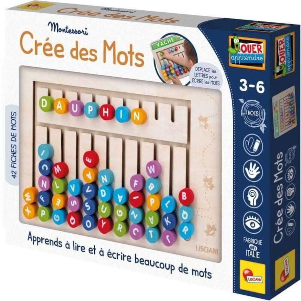 Compose-mots - jeu montessori - montessori - tableau en bois, lettres et chiffres magnétiques multicolore