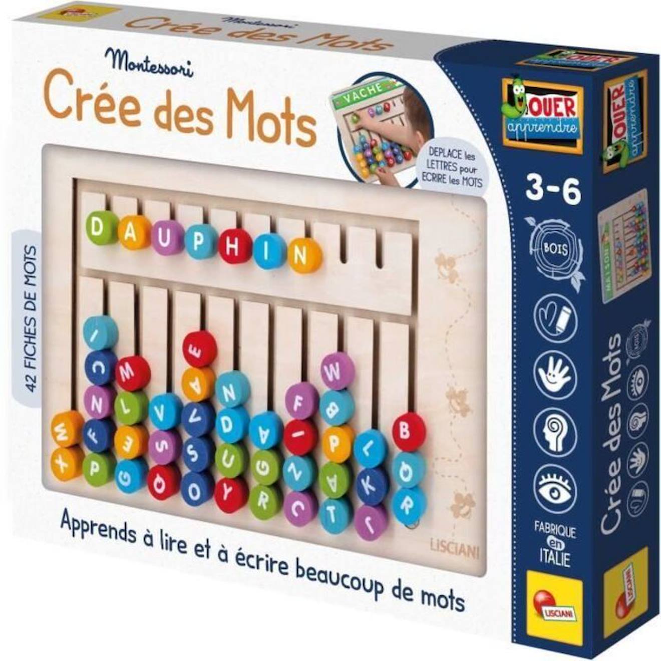 Compose-mots - jeu montessori - montessori - tableau en bois, lettres et chiffres magnétiques multicolore