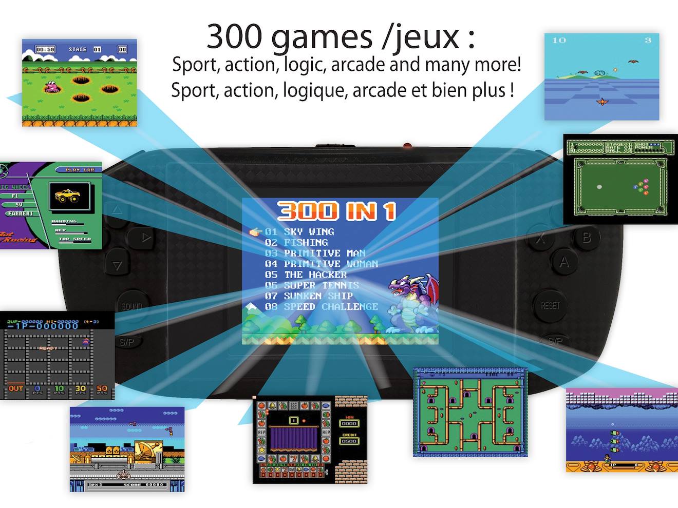 Console portable compact power cyber arcade - écran 2.8'' 300 jeux multicolore