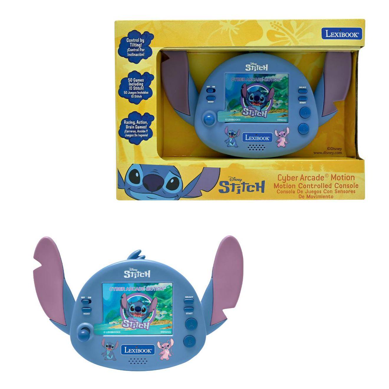 Console portable Disney Stitch cyber arcade, contrôle gestuel, écran LCD couleur 2.8'', 50 jeux multicolore
