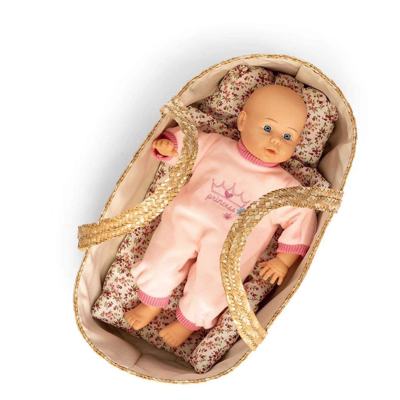 Couffin en osier tressé pour poupée 50 cm beige