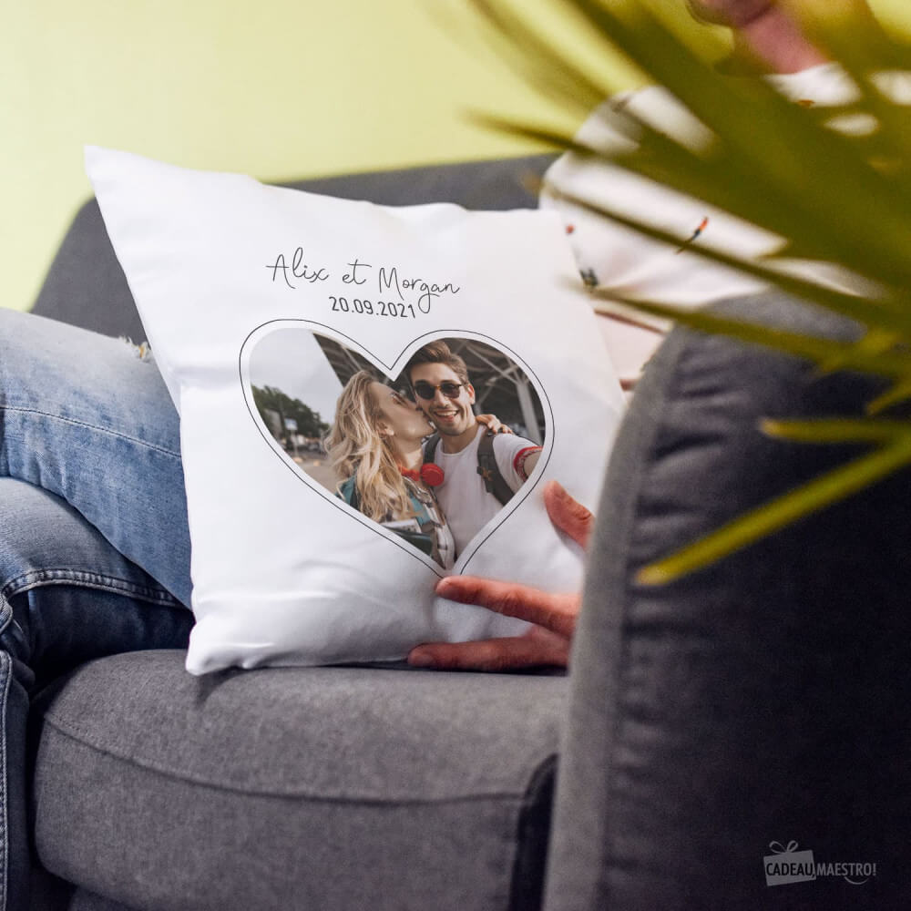 Coussin Blanc Photo Coeur à Personnaliser - Coussin Personnalisé