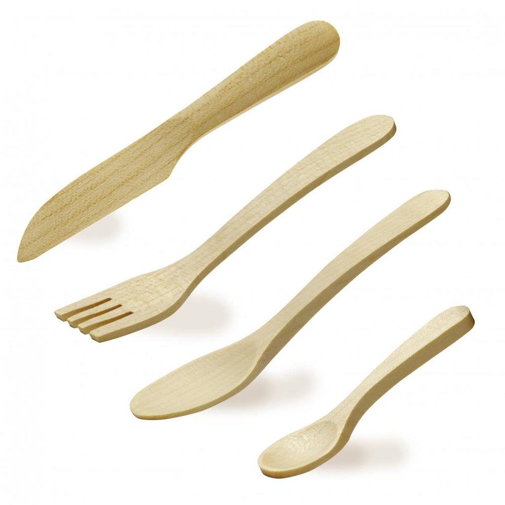 Couverts de dinette en bois beige