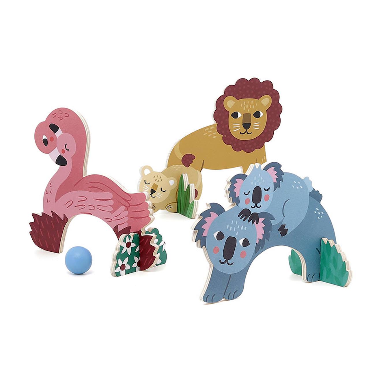 Croquet en bois animaux petit safari bleu