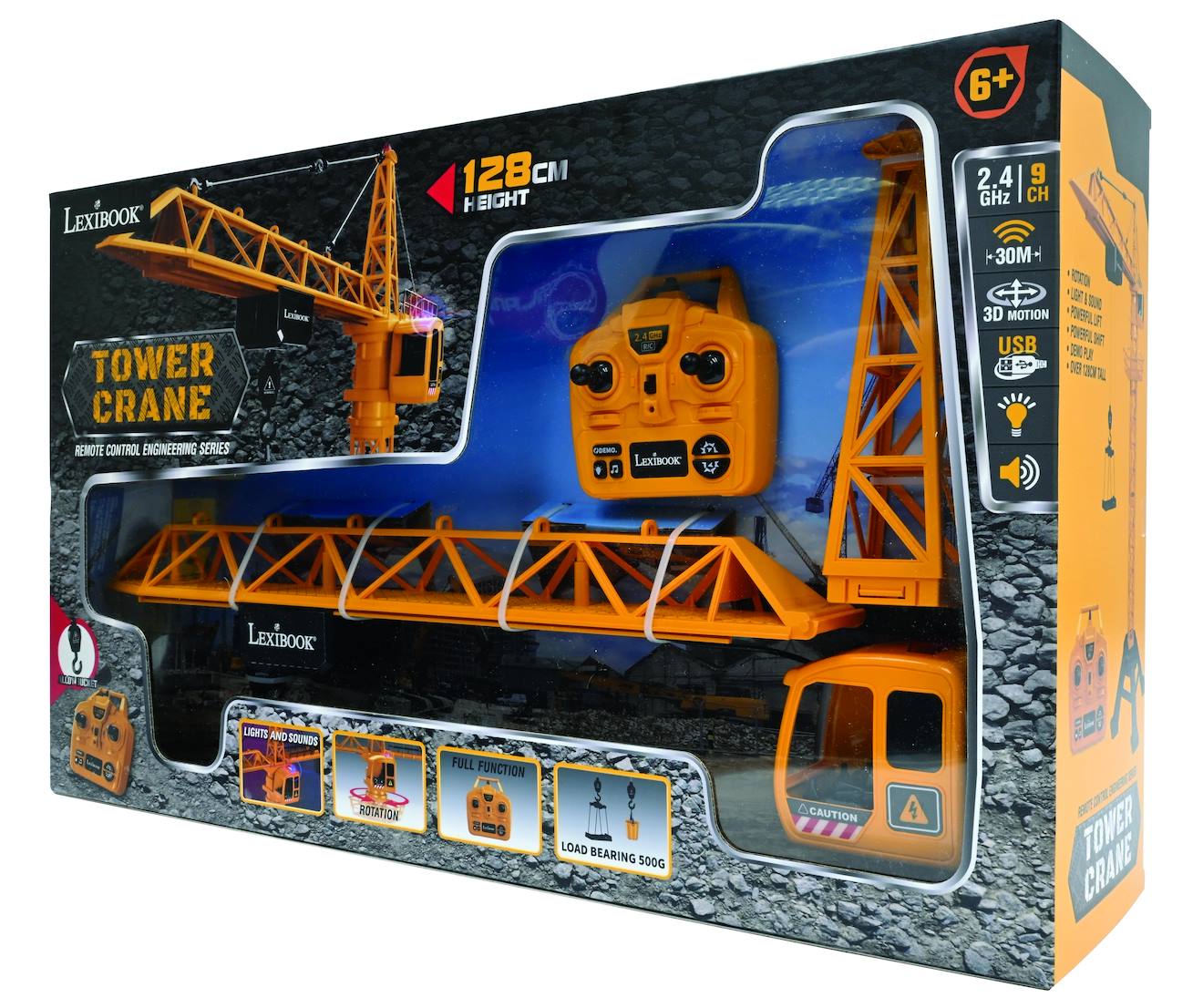 Crosslander pro - grue géante télécommandée multidirectionnelle, effets sonores et lumineux jaune