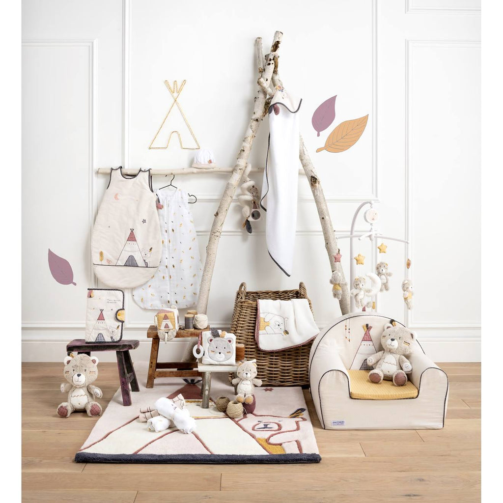 Cube d'activité bébé en velours - timouki beige