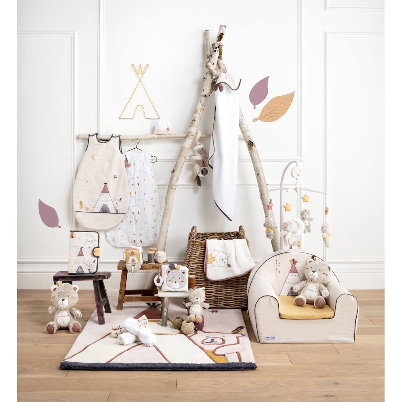 Cube d'activité bébé en velours - timouki beige