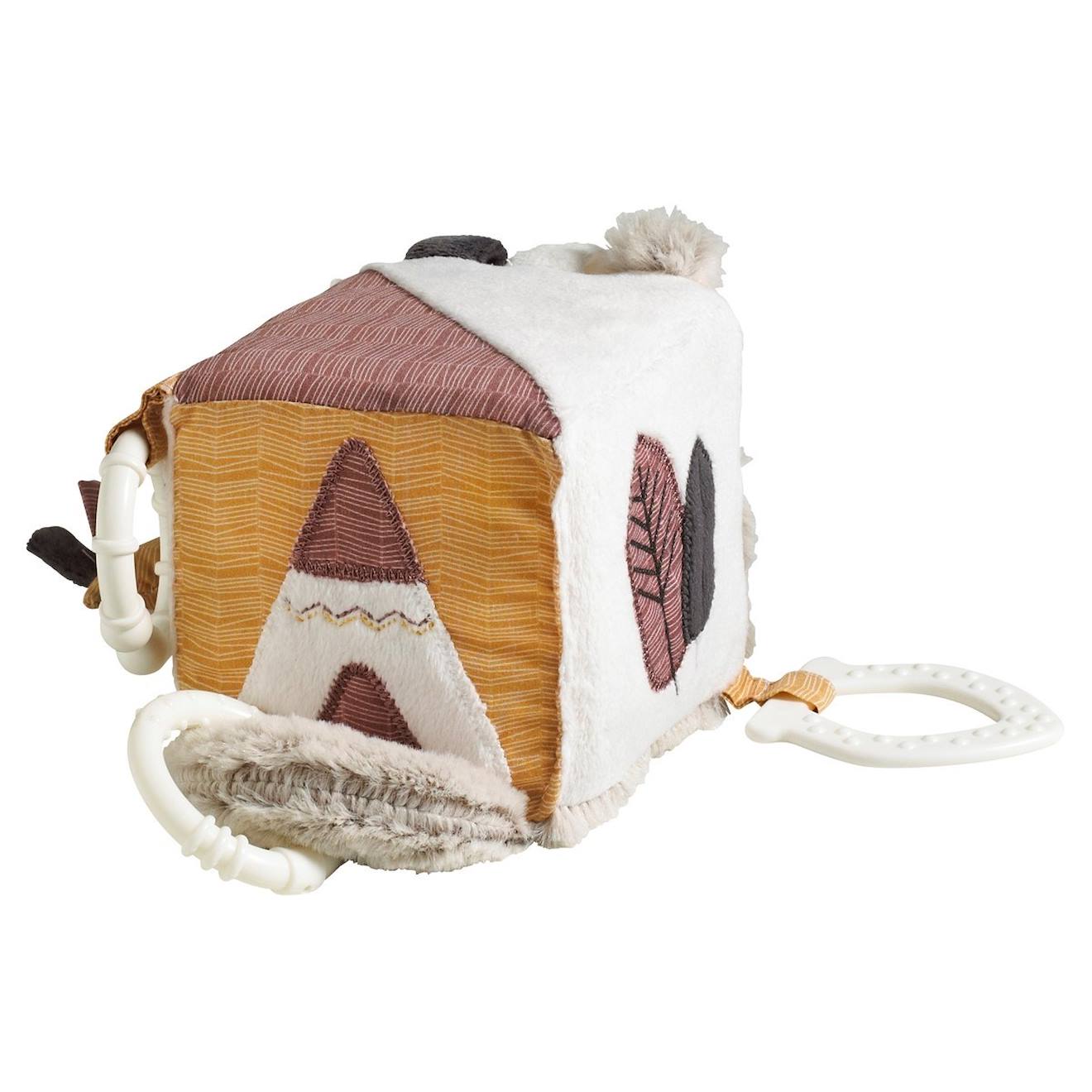 Cube d'activité bébé en velours - timouki beige