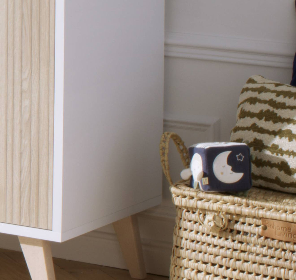 Cube d'activités bébé en coton bio - petit coeur bleu