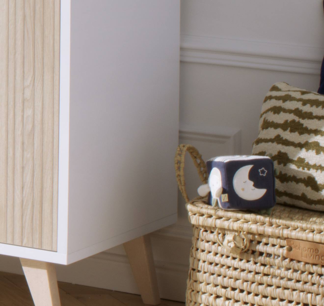Cube d'activités bébé en coton bio - petit coeur bleu