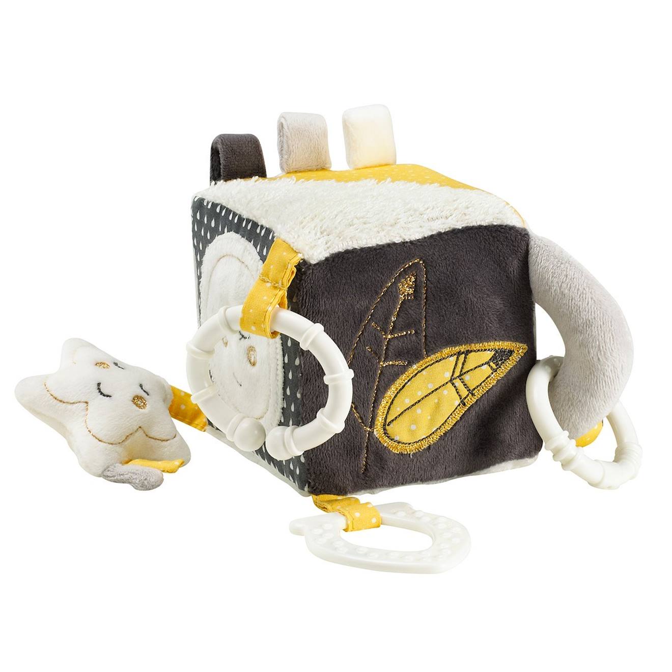 Cube d'activités bébé en velours - babyfan gris