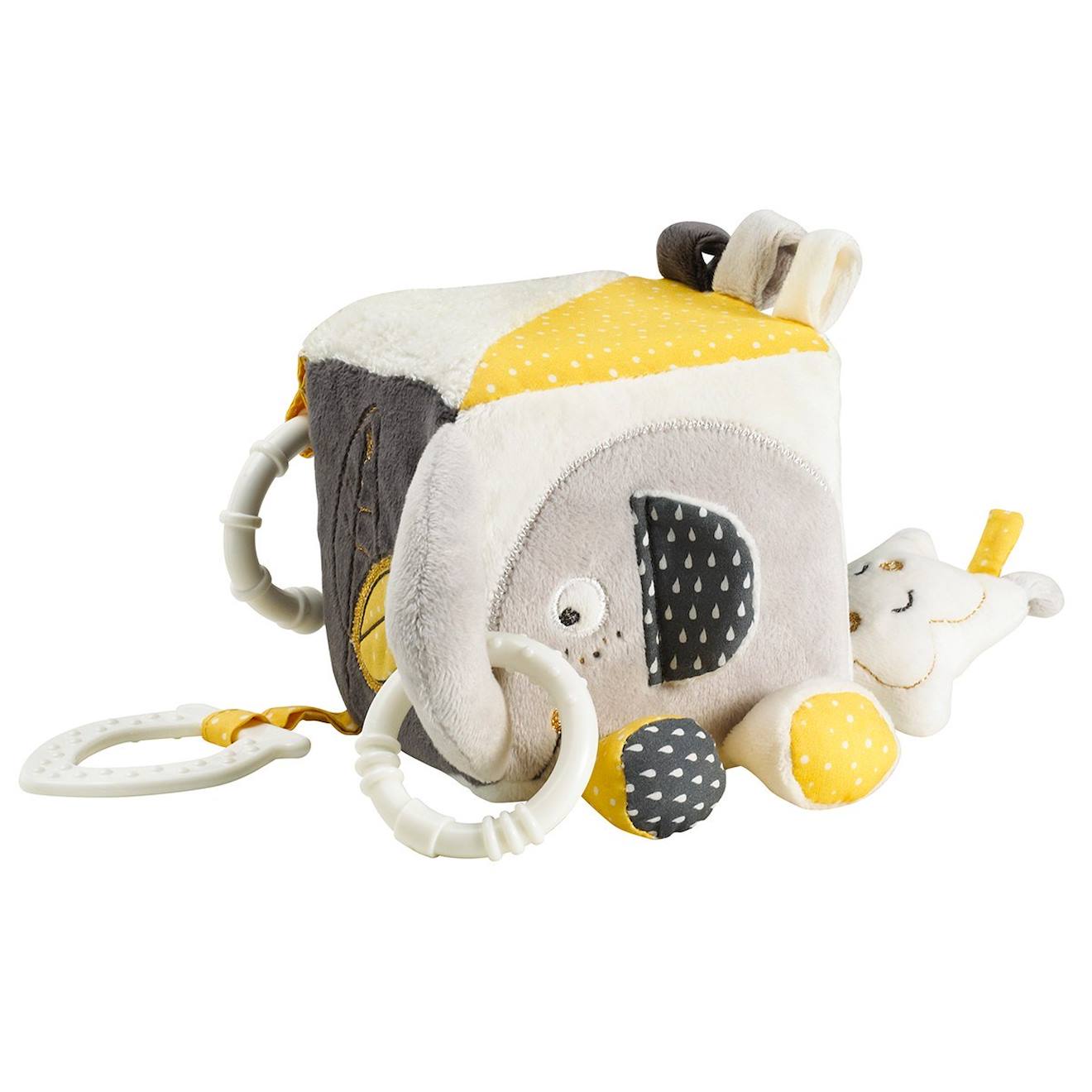 Cube d'activités bébé en velours - babyfan gris