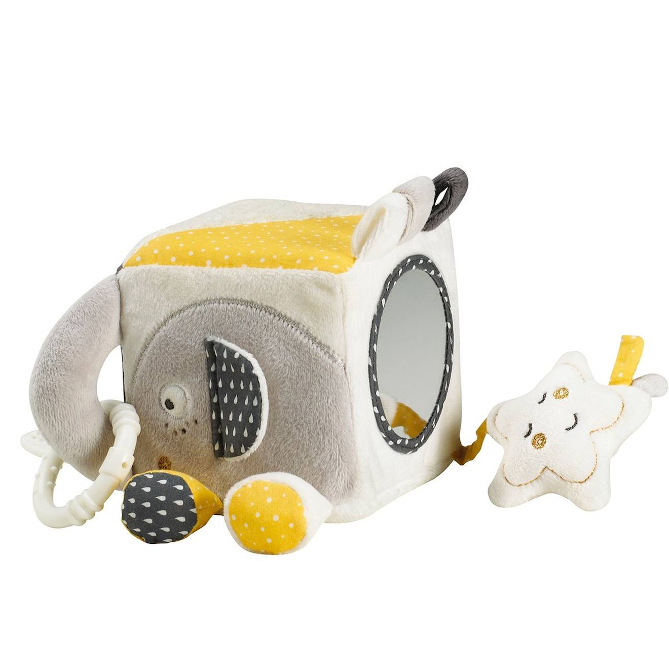 Cube d'activités bébé en velours - babyfan gris